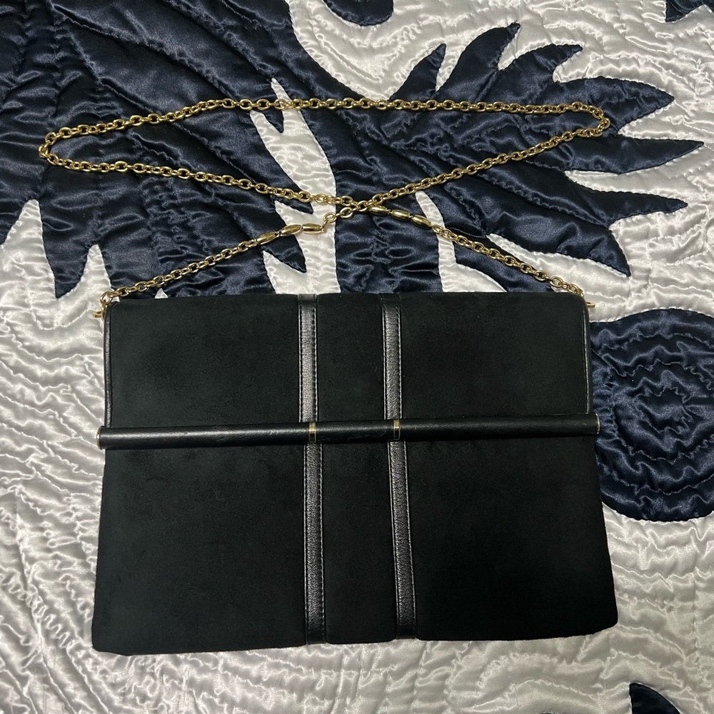 Longchamp Suede Shoulder Bag or Clutch in Black